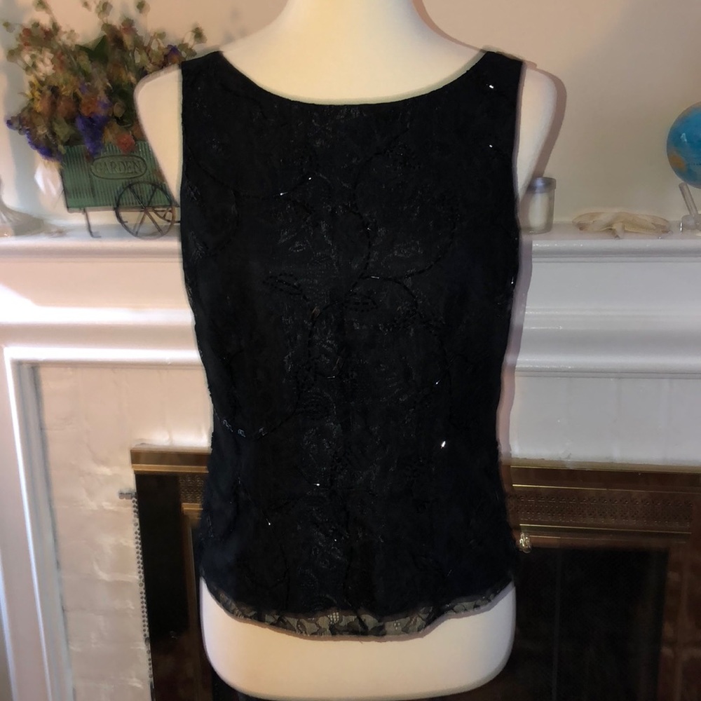 Ann Taylor Black Beaded Lace Shell Top